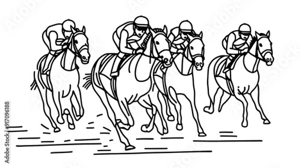 Fototapeta Horse racing in line art style