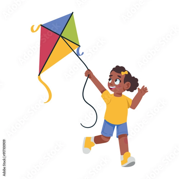 Obraz cartoon girl flying kite
