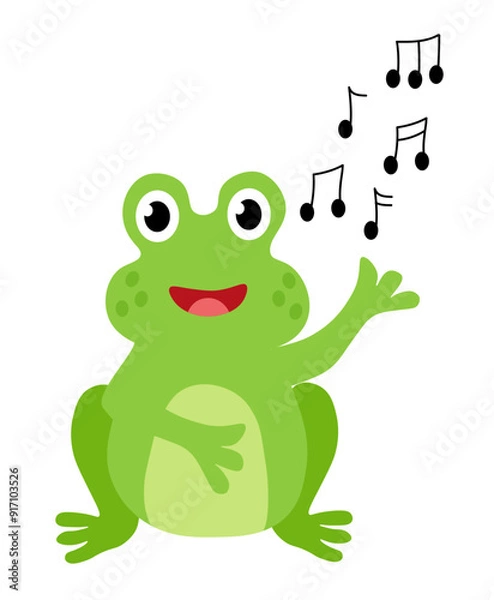 Fototapeta Cute frog sing. Children Hand drawn vector flat illustration.