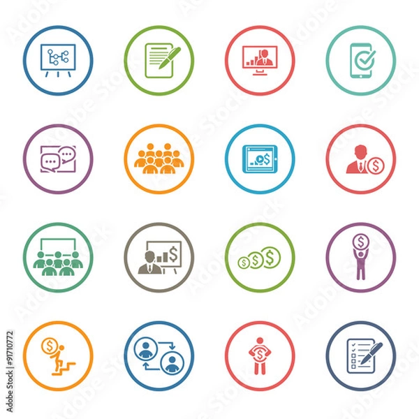 Obraz Business Coaching Icon Set. Online Learning. Flat Design.