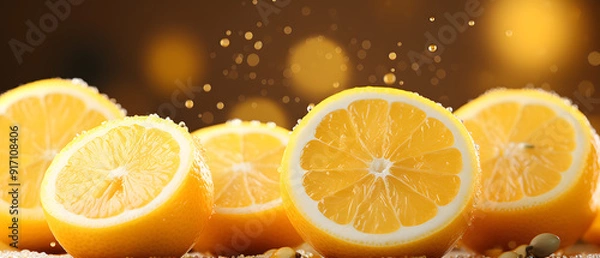 Obraz immersive vibrant lemon background with bubbles, glittered, particles elements, with copy space, minimalist clean composition concept, 3d illustration