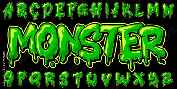 Fototapeta Graffiti Alphabet Monster Slime Green Color Vector Illustration