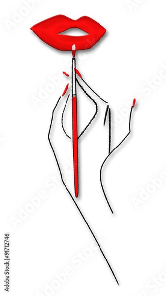 Fototapeta illustration of red lips with brush 