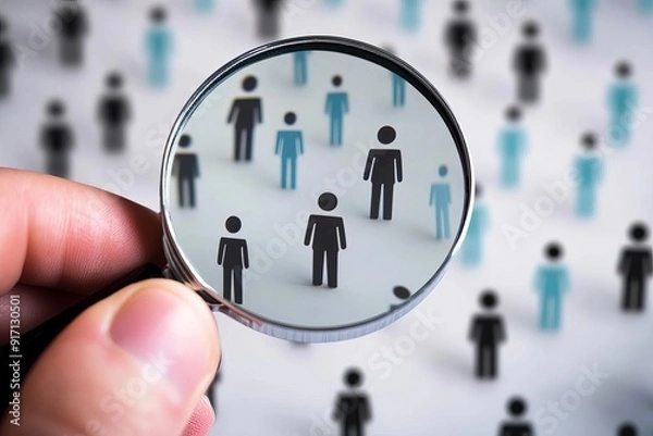 Fototapeta Magnifying Glass Focusing on Diverse Employee Selection in Human Resources