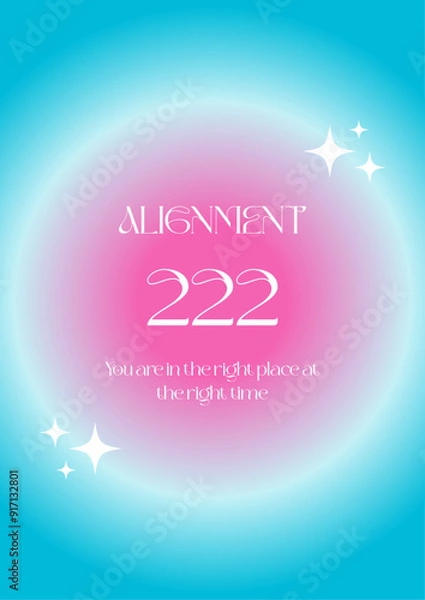 Fototapeta Modern abstract poster with Angel Numbers. Angel No 222 Alignment. Gradient aura, colorful and bright background, printable poster templates ready layout, trendy collection. Positive energy art 