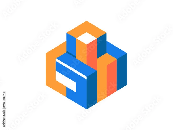 Fototapeta Vibrant Logo Design with Interlocking Building Blocks for Construction and Growth