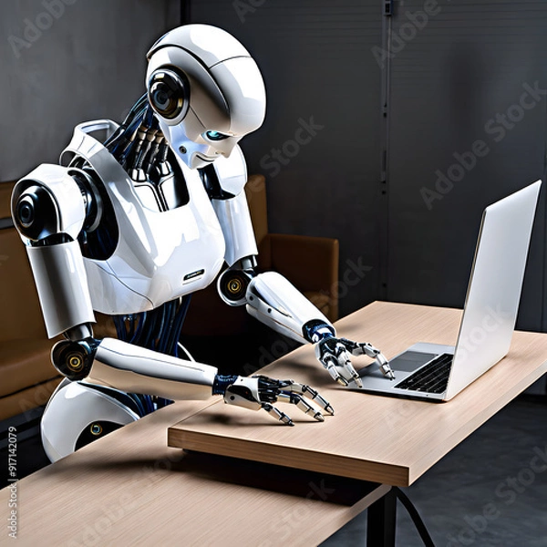 Obraz robot with laptop