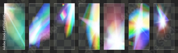 Fototapeta Crystal light glasses rainbow reflection set effect.Template optical,lights,glare.	