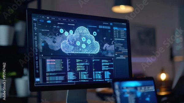 Obraz Computer screen displaying secure cloud storage