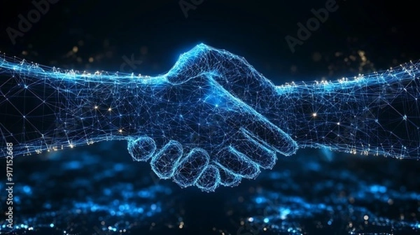 Obraz Digital handshake, abstract network connection concept.