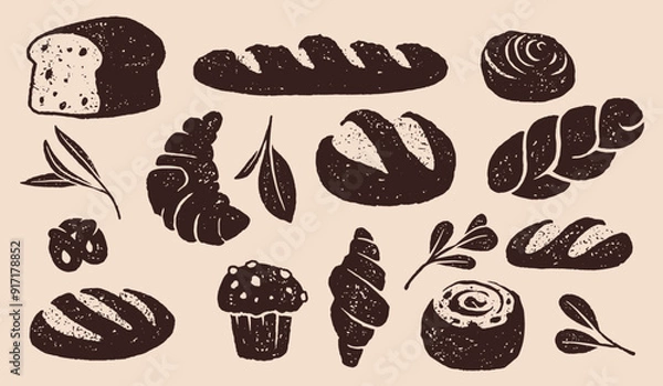 Fototapeta Loaf of Bread, Bread Bakery, Bakery Logo, Bakery, bakery shop, Bread, hand drawn bread, sourdough, baguette, white bread, challah, boule, pastry in SVG Vector