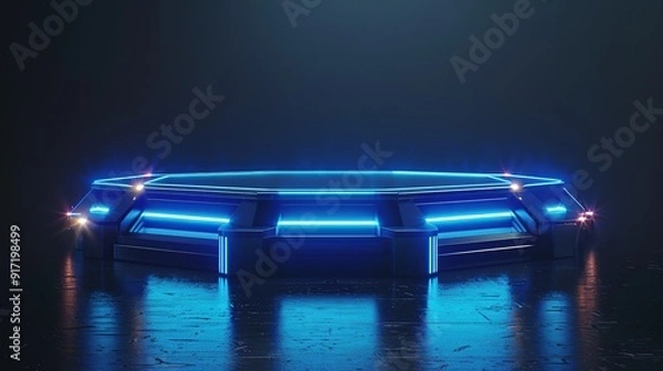 Fototapeta Futuristic Platform with Neon Lights