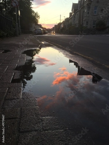 Obraz sunset puddle reflection