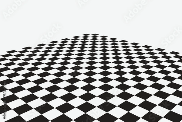 Fototapeta Graphic grid perspective chess background. Black silhouette on a white background.