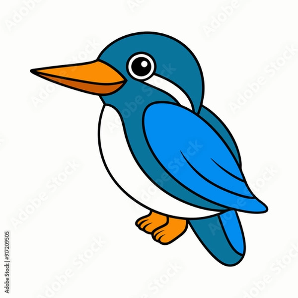 Fototapeta Kingfisher isolated on white background, Kingfisher vector illustration, bird on a branch vector art, Kingfisher silhouette, bird vector icon, Kingfisher on a branch line art, eps