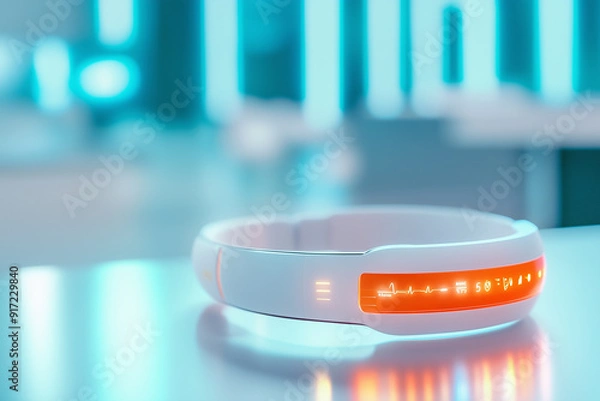 Obraz A futuristic wearable medical device providing continuous health monitoring and instant feedback to the user