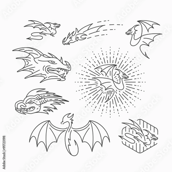 Fototapeta Line vector dragon objects