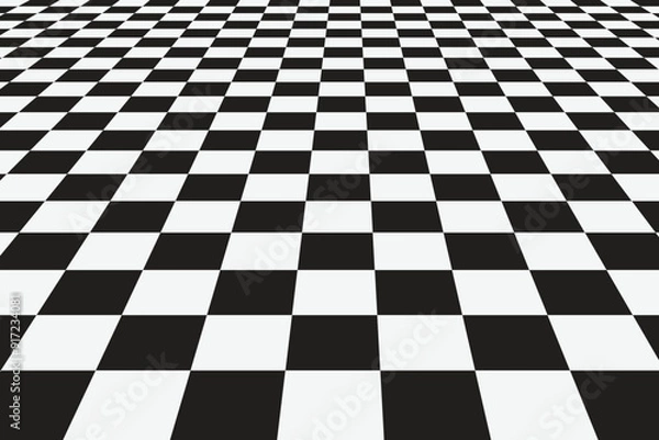 Fototapeta Graphic grid perspective chess background. Black silhouette on a white background.
