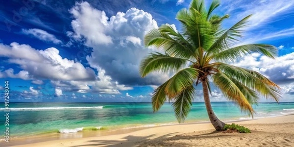 Fototapeta Palm Tree Oasis on Tropical Beach, Tropical Beach , Palm Tree , Paradise , Ocean