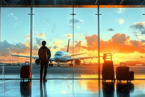 Obraz travelers waiting for their flight at the airport