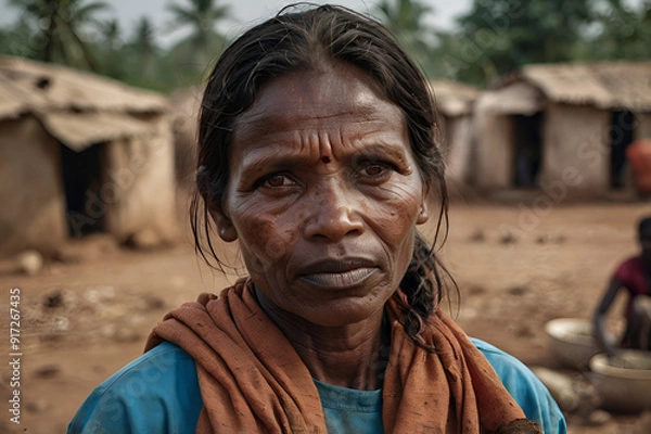 Obraz “Silent Struggles: Capture the Unspoken Challenges She Faces Daily, Close Face of Indian Poor Woman