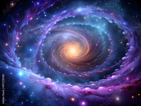 Fototapeta Galactic Vortex: Swirling Stars, Cosmic Dust, and Vibrant Nebula Art in Deep Space