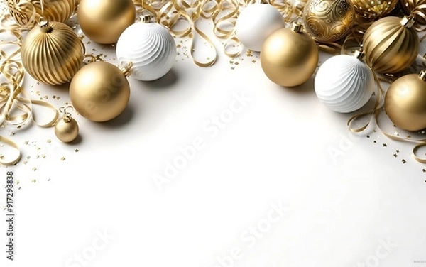 Fototapeta Minimalist New Year Background with White and Gold Figures