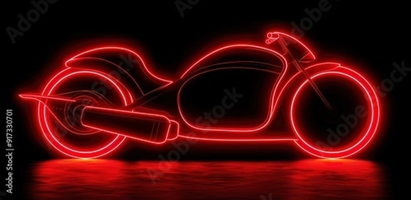 Obraz A red neon outline of a motorcycle on a black background.