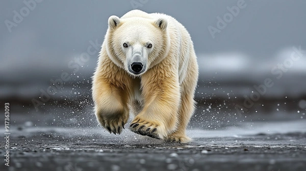 Obraz Majestic Polar Bear Running on Arctic Beach