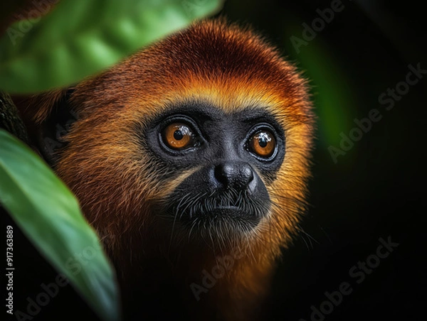 Obraz Close-Up of Brown Lemur with Intense Eyes in Jungle