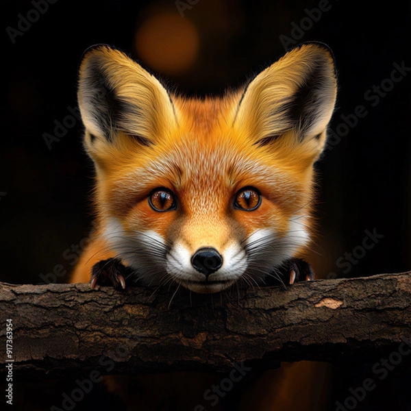 Obraz Close-Up Portrait of a Cute Red Fox on a Tree