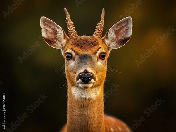 Obraz Close-Up Portrait of a Deer with Antlers in Nature