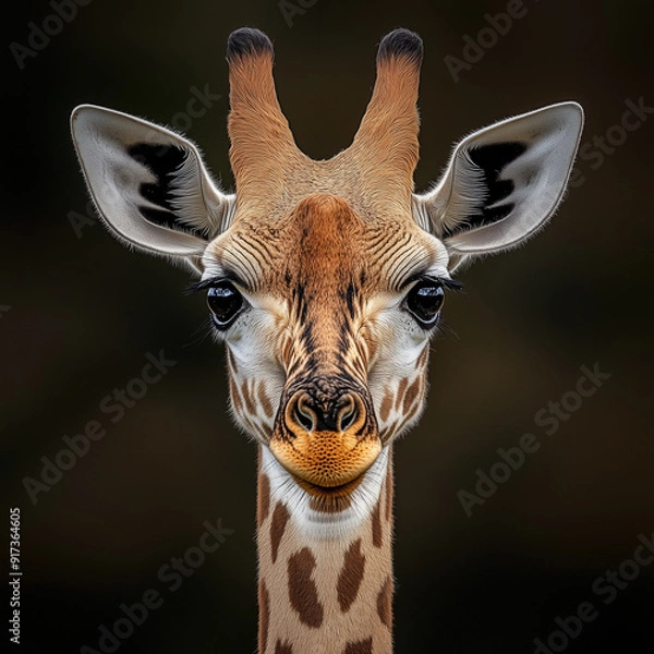 Obraz Close-Up Portrait of a Giraffe with Dark Background