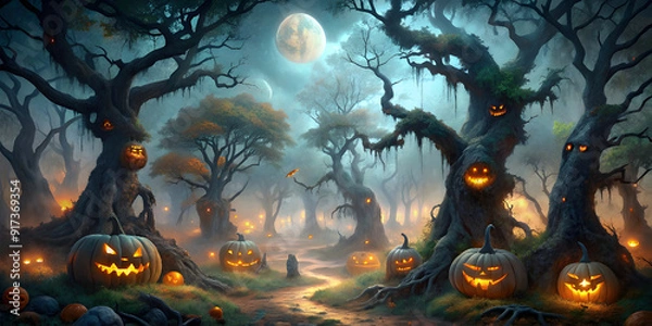 Fototapeta a mist shrouded enchanted forest with ancient gna