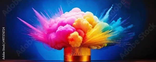 Fototapeta Colorful explosion of powder during creative art workshop at community center
