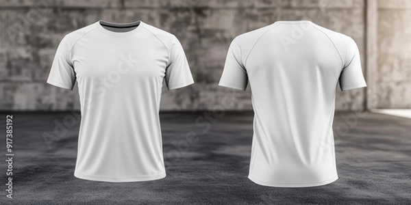 Fototapeta A hyper-realistic and professional mockup of a marathon blank white t-shirt . The t-shirt features advanced dry-fit technology, showcasing the best fabric on the market.