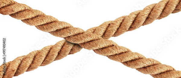 Fototapeta Two rope in a cross isolated on a transparent or white background. Close-up. PNG.
