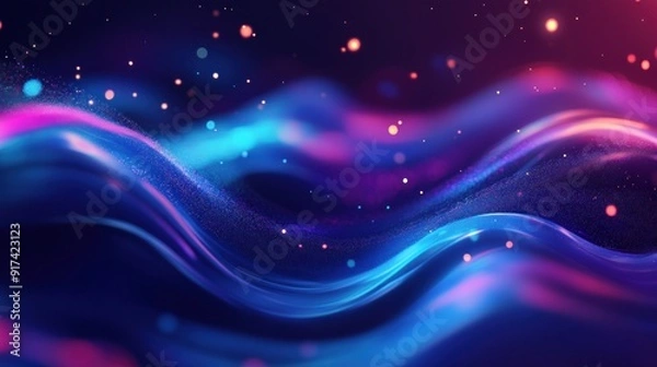 Fototapeta Abstract Blue and Pink Wavy Background with Glitter and Bokeh Lights