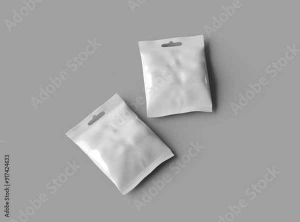 Fototapeta Render of resealable zip-lock bag with window and hanging hole on light background