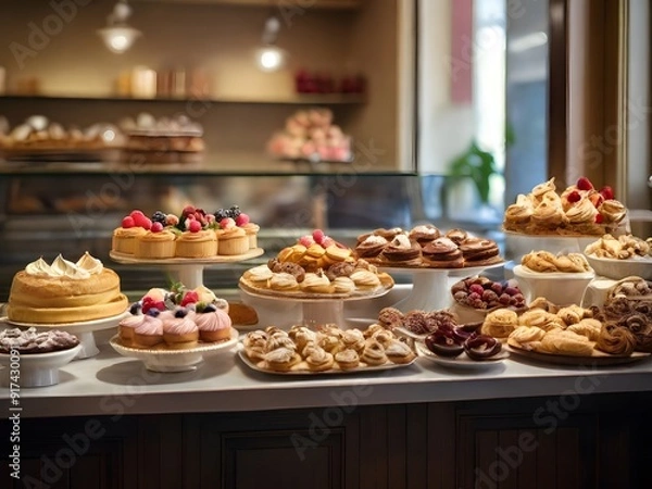 Fototapeta A close up of a cupcake frosted with a swirl of orange icing dusted with powdered sugar and displayed on a wooden tray.