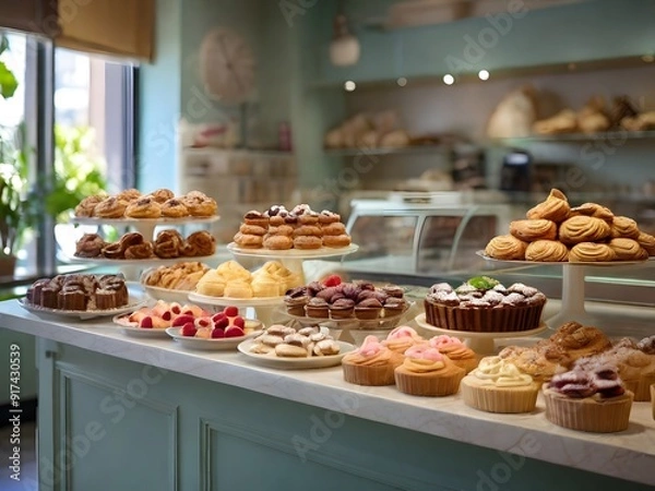 Fototapeta A close up of a cupcake frosted with a swirl of orange icing dusted with powdered sugar and displayed on a wooden tray.