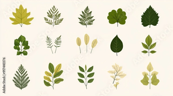 Obraz minimalistic illustration of different common leaves of trees and natural motives 