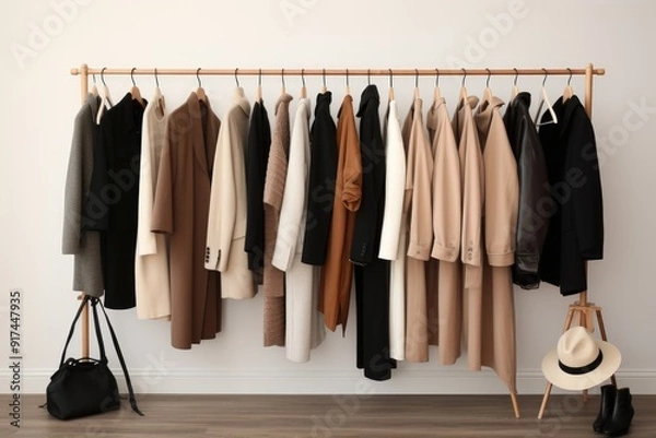 Obraz Minimal trendy capsule wardrobe in natural colors for cold weather. Autumn and winter fashion