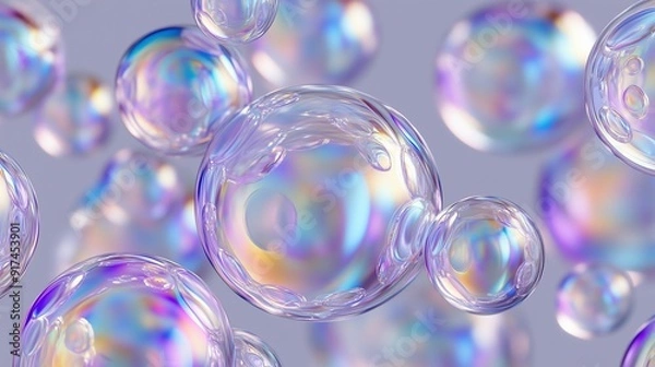Fototapeta A Beautiful Display of Iridescent Bubbles in the Air