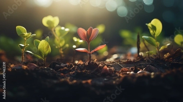 Fototapeta Vibrant yellow flower surrounded by green leaves, symbolizing the beauty of nature.