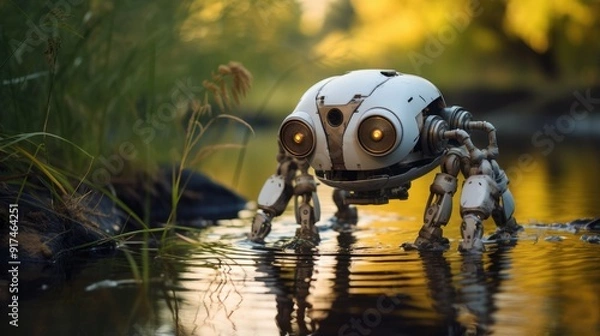 Fototapeta Captivating close-up of a reflective insect in aquatic surroundings.