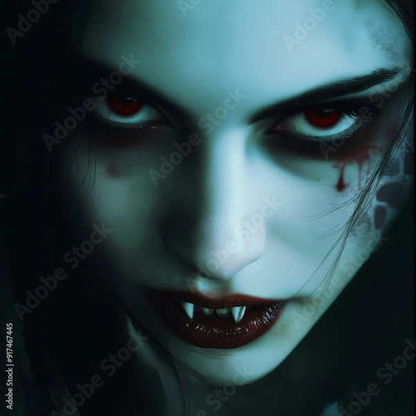 Obraz vampire woman with blood-red eyes and fangs