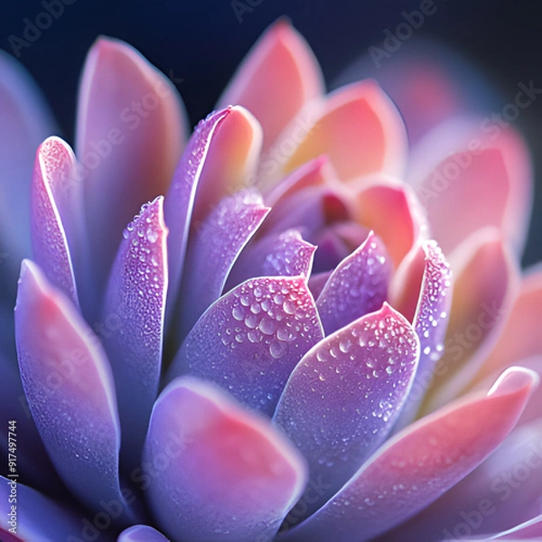 Fototapeta Close-up of succulent with water droplets in soft light
