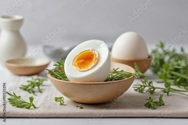 Fototapeta Boiled Egg with a Minimalist Garnish in a Bowl