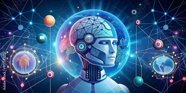 Obraz Futuristic AI Robot with Digital Technology Interface